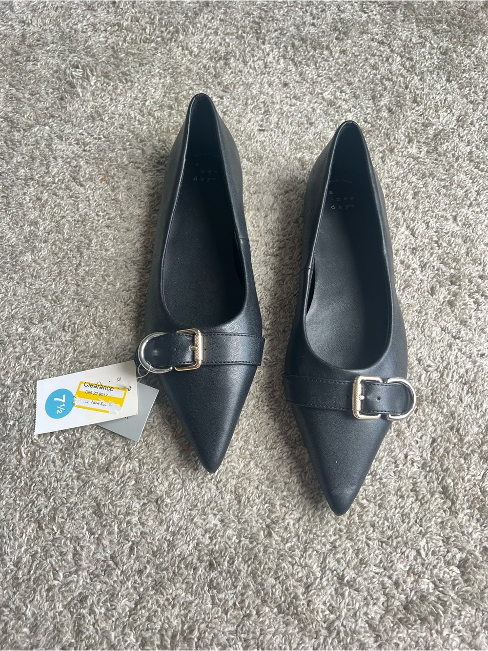 a new day Black Pointed Toe Flats with Buckle. Size 7.5